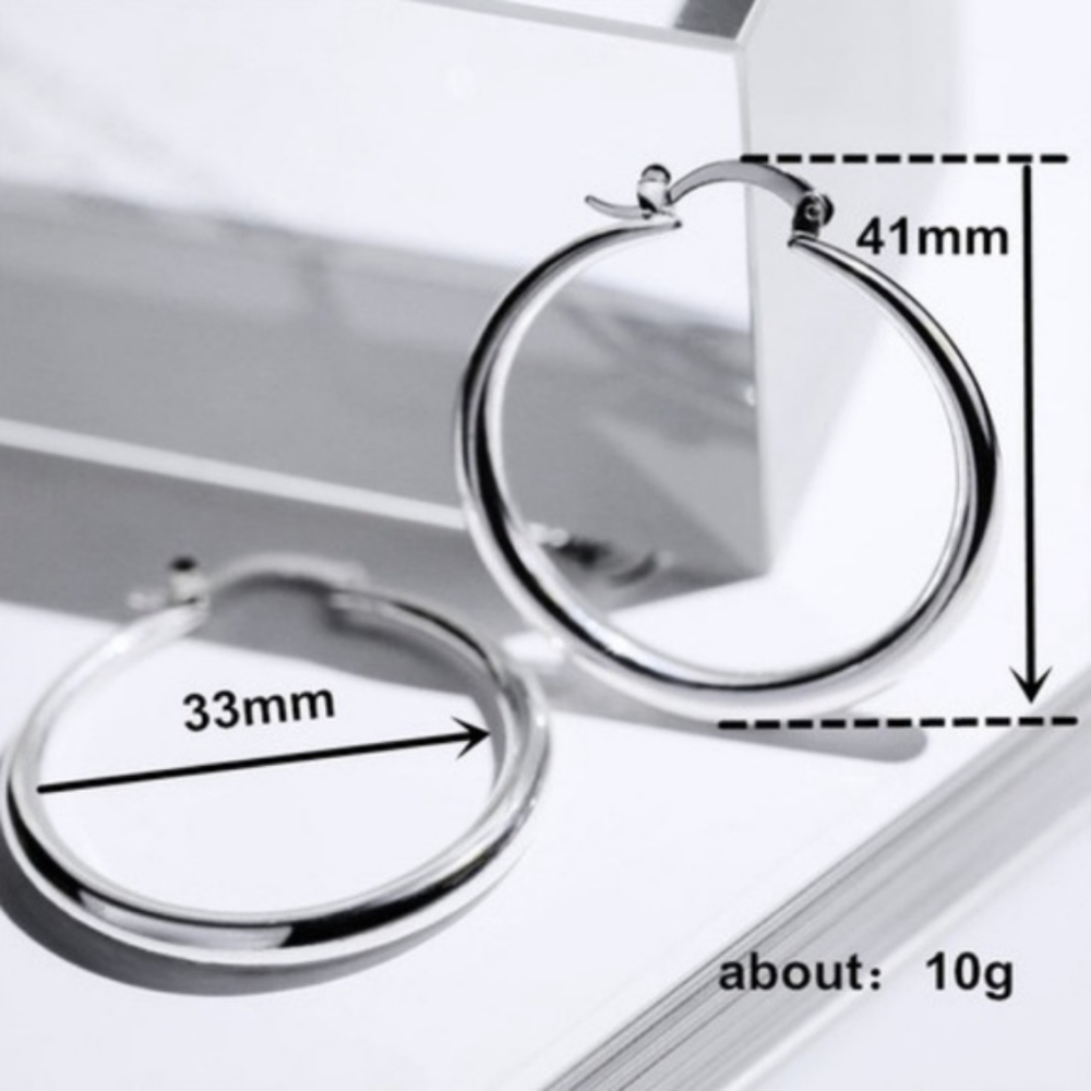 NEW 18K WHITE GOLD 1.5”ROUND HOOPS EARRINGS